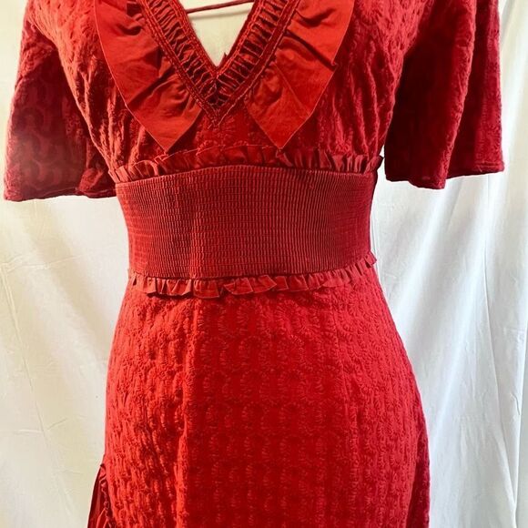 Finders Keepers Women's Red Asymmetrical Ruffled Collar Memento Dress Size Mediu - Picture 4 of 7